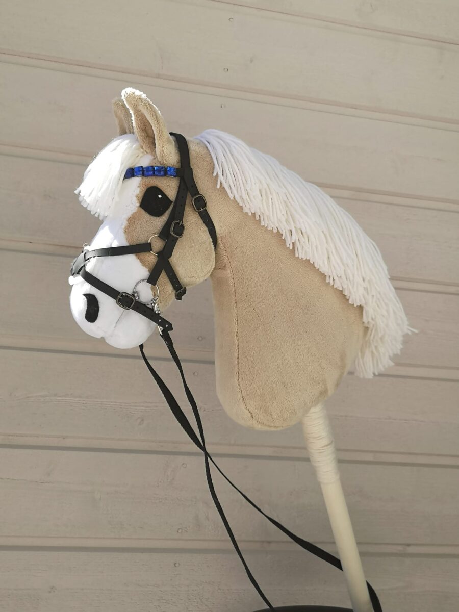 realistic beige premium hobby horse with mexican bridle