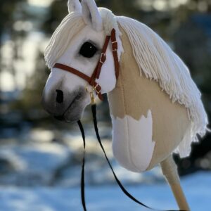 beige white hobby horse with bridle 1